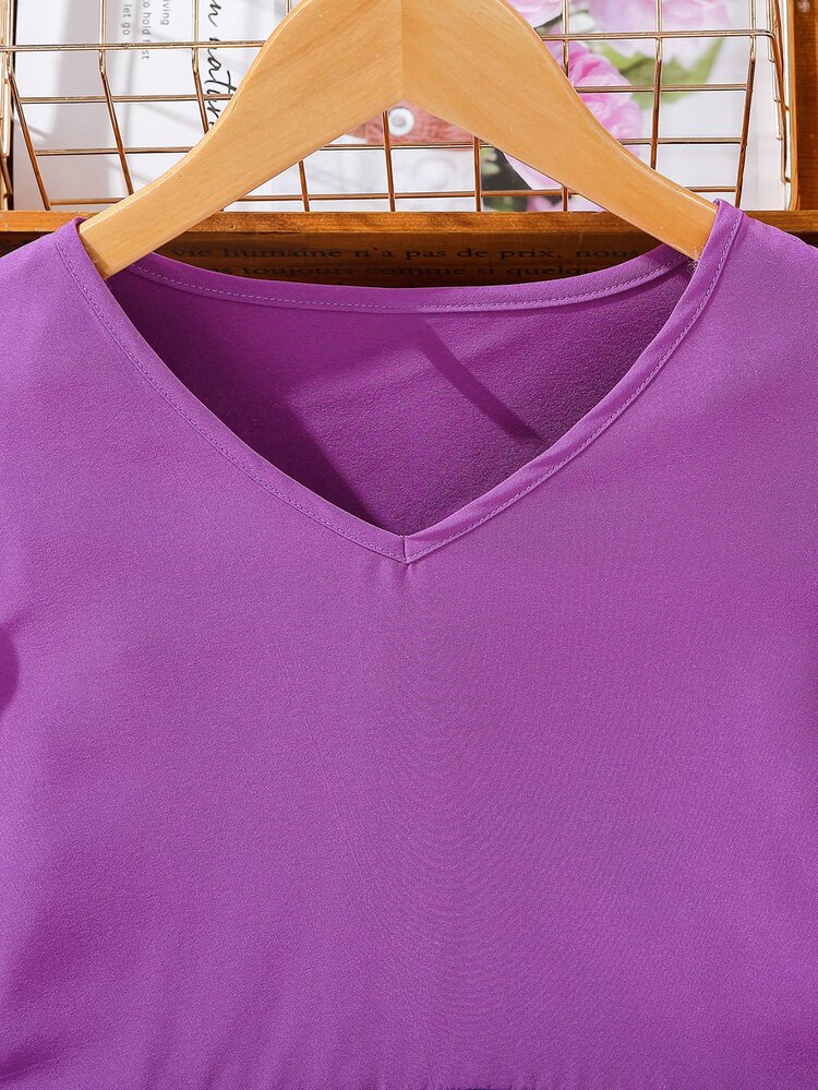 Áo cánh Gái Xù Viên lá sen màu trơn Dễ thương - Màu tím - Xem 3