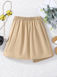 女孩翻蓋口袋帶扣細節不對稱下擺工裝裙