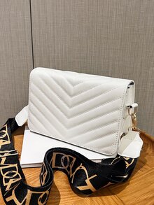 Mini Chevron Quilted Flap Square Bag - White - View 2