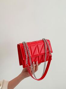 rojo neón Bolso de hombro con patrón guateado con cadena Bolsa cuadrada - Rosa Fucsia - Ver 1