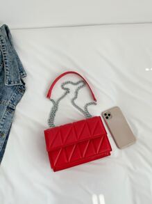 rojo neón Bolso de hombro con patrón guateado con cadena Bolsa cuadrada - Rosa Fucsia - Ver 4