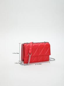 rojo neón Bolso de hombro con patrón guateado con cadena Bolsa cuadrada - Rosa Fucsia - Ver 5