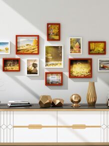 High-end Creative Picture Frame Combination Wall Hanging Set Of 11, With Landscape Photos, No-drill Photo Wall For Background Wall Decoration, Living Room, Hallway - Orange - View 2