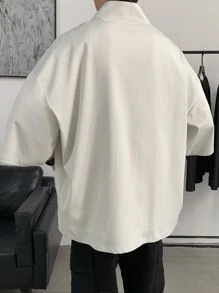 Manfinity Hypemode Loose Men's Dual Pocket Drop Shoulder Knot Front Kimono - Grey - View 2