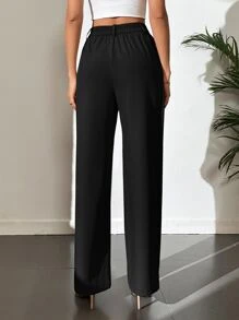 SHEIN Tall Women's Solid Color Wide Leg Pants Suitable For Commuting - Black - View 2