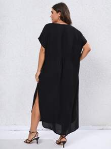 SHEIN VCAY Plus Solid Batwing Sleeve Dress - Black - View 2