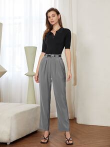 Solid Half Placket Knit Top - Black - View 4