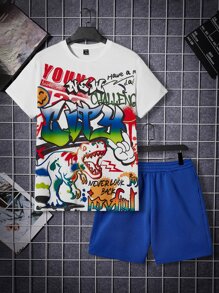 Manfinity RebelGame Bộ hai mảnh Nam Túi Slogan Khủng long Đường phố - Nhiều màu - Xem 1