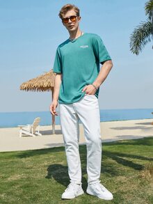 Manfinity RebelGame 1 pieza Camiseta con estampado de letra - Verde - Ver 6