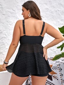 SHEIN Swim Curve Summer Beach Plus Size Contrast Lace Drawstring Swim Dress