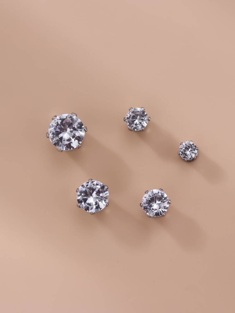 5pcs Cubic Zirconia Decor Magnetic Earring - Silver - View 1