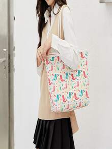 Large Shoulder Tote Bag Cartoon Graphic Contrast Binding PU - Multicolor - View 1