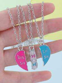 3條裝歐美風格甜滴油合金愛心兄弟項鍊日常佩戴 - 彩色 - 查看 2