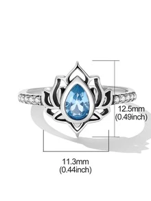 1 Miếng Xanh Hoa sen Retro Nhẫn Quý cô Đồ kim hoàn Bạc nguyên chất Tốt Đồ trang sức Mặc hàng ngày Món quà - Màu xanh lam - Xem 6