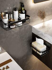 1pc Punch-free Storage Rack - Black - View 1