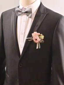 1入組中性花卉裝飾休閒設計胸花適用於婚禮 - 淺粉色 - 查看 2