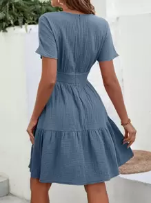 SHEIN LUNE Vestido de cuello profundo bajo con fruncido - Neblina azul - Ver 2