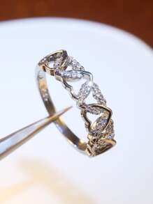 方晶鋯石愛心裝飾開口戒指 - 銀色 - 查看 1