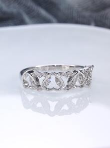 方晶鋯石愛心裝飾開口戒指 - 銀色 - 查看 8