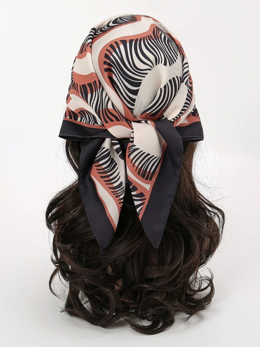 1入組女士斑馬條紋印花時尚頭巾適合戶外旅行 - 彩色 - 查看 1