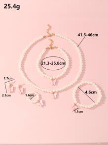 5 pcs/set Cute Butterfly & Faux Pearl Dekorasi Set Perhiasan Untuk Anak Perempuan Untuk Dekorasi Sehari-hari - Berwarna merah muda - View 3