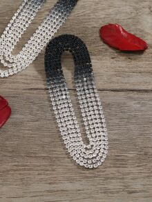 Ombre Rhinestone Tassel Drop Earrings - Black and White - View 4