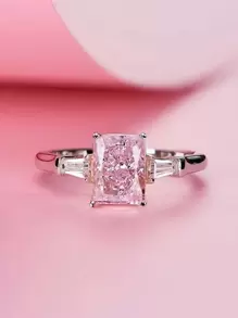 Fashionable Square Pink Cubic Zirconia Decorative Ring - Pink - View 3
