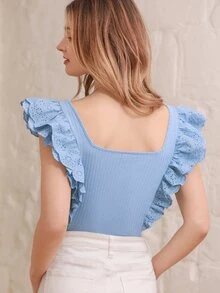 SHEIN Frenchy 荷葉邊方領T恤 - 淺藍色 - 查看 4