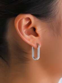 極簡圓耳環 - 銀色 - 查看 2