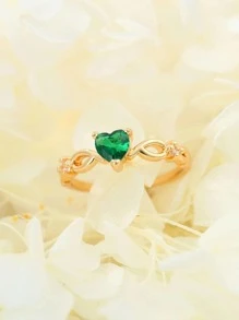 立方氧化锆心形装饰戒指，璀璨夺目的心形钻石镶嵌戒指 - 彩色 - 查看 4