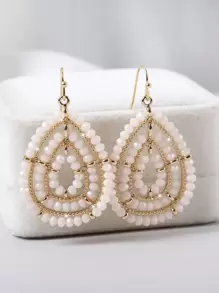 1 Cặp bông tai hạt thủy tinh hình giọt nước và tròn phong cách Bohemian thủ công, nhiều màu sắc thích hợp cho hàng ngày, kỳ nghỉ, tiệc tùng, quà tặng - Màu be - Xem 1