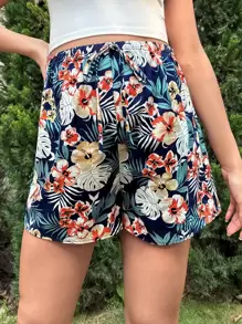 SHEIN 孕婦熱帶圖案腰上打結短褲 - 彩色 - 查看 5