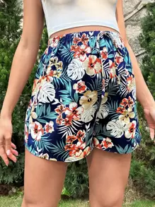 SHEIN 孕婦熱帶圖案腰上打結短褲 - 彩色 - 查看 6