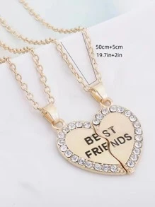 2 件/套水钻装饰心形吊坠项链 2 件水钻装饰心形最佳朋友系列项链 送给朋友的一半礼物 情人节、妈妈、母亲、母亲节、礼物 - 彩色 - 查看 4