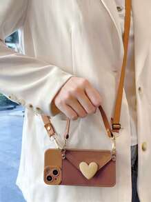 多功能斜背肩帶手持卡片收納包手機殼,適用於iphone15promax小米華為三星保護套 - 棕色 - 查看 1