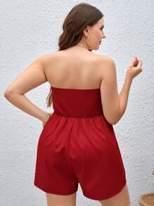 SHEIN Privé Plus Solid Tube Romper - Red - View 2