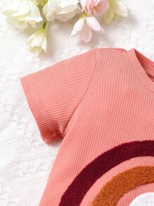 Toddler Girls Rainbow Pattern Tee With Shorts With Accessory Hat - Pink - View 3