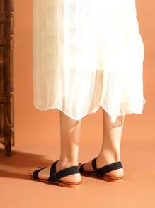 女士雙帶平底優雅黑色織物露跟平底鞋