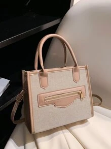 Túi đeo chéo Nữ Khối Màu Đôi tay cầm Giải trí - Màu Khaki - Xem 6