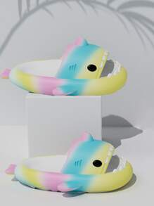 Women Shark Design Single Band Slides, Preppy EVA Slides - Multicolor - View 4
