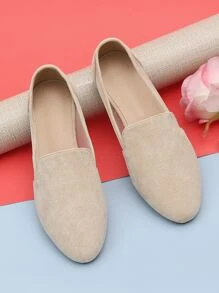 Flache Damenschuhe mit runder Zehenpartie, elegante Loafer Flats aus Wildlederimitat