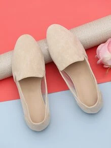 Flache Damenschuhe mit runder Zehenpartie, elegante Loafer Flats aus Wildlederimitat