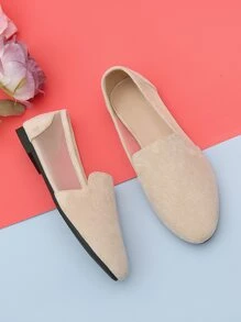 Flache Damenschuhe mit runder Zehenpartie, elegante Loafer Flats aus Wildlederimitat