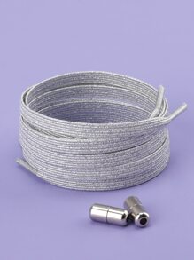 2 PCS Solid Color No-tie Shoelaces With Buckle, Silver Latex Unisex Accessories For Shoes - Silver - View 2