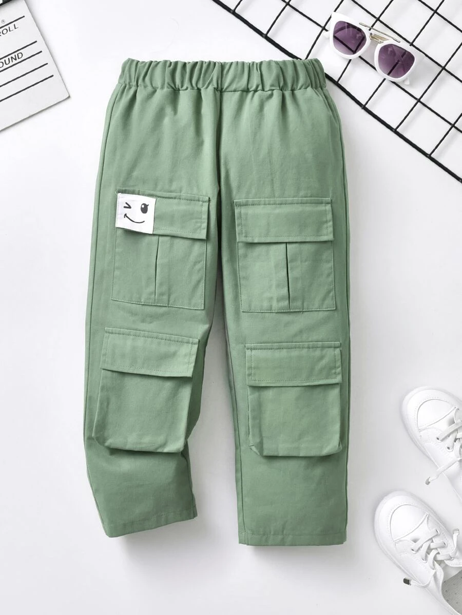 小男童卡通貼布細節翻蓋口袋工裝褲