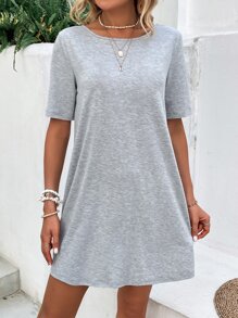 SHEIN LUNE Đầm Lộ Lưng Hội Chữ thập màu trơn Giải trí - Màu Xám nhạt - Xem 5