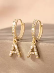 方晶鋯石字母耳墜 - 金黃色 - 查看 1