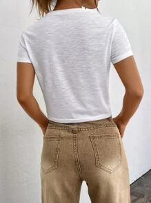 SHEIN EZwear 素色圓領T恤 - 白色 - 查看 2