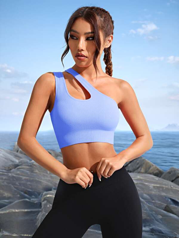 One Shoulder Cut Out Crop Sports Bra SHEIN USA