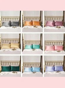 1pc Solid Color Pillow Case Without Filler, Minimalist Polyester Bed Pillow Case For Home - Mint Green - View 2